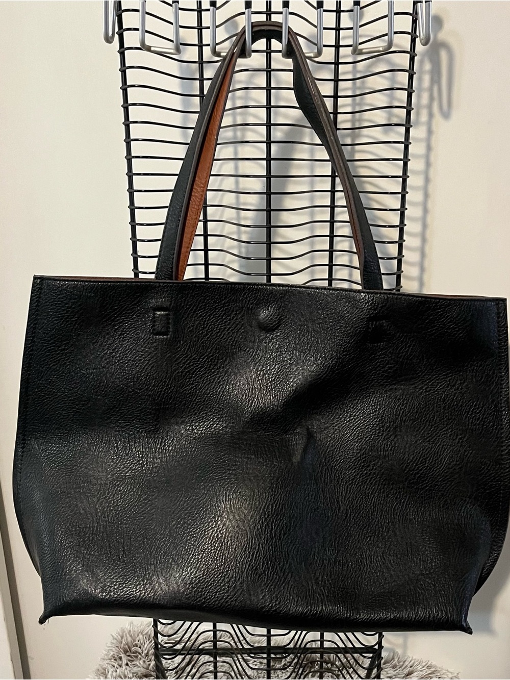 Black Faux Leather Tote Bag - Classic Everyday Shoulder Bag